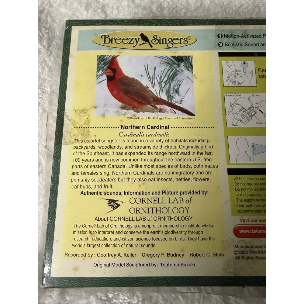 Breezy Singers Northern Cardinal Bird Realistic Head Beak Tail Movements Tested